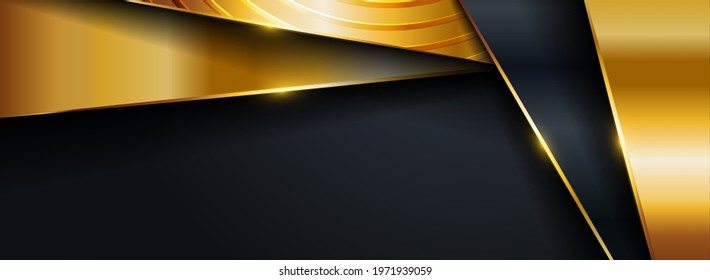 Abstract Black and Golden Lines Background Design Isolated on Dark Black Gradient Background.