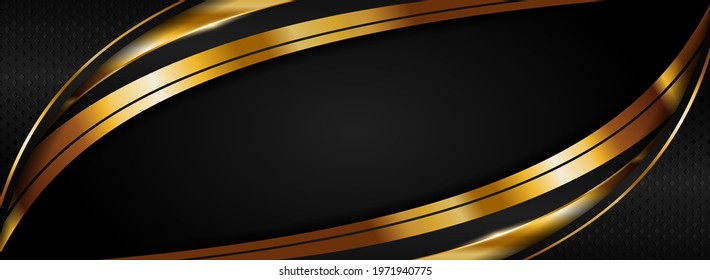 Abstract Black and Golden Lines Background Design Isolated on Dark Black Gradient Background. Graphic Design Element.