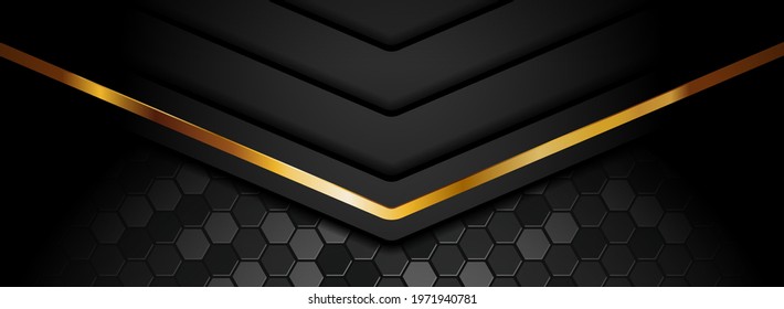 Abstract Black and Golden Lines Background Design Isolated on Dark Black Gradient Background. Graphic Design Element.