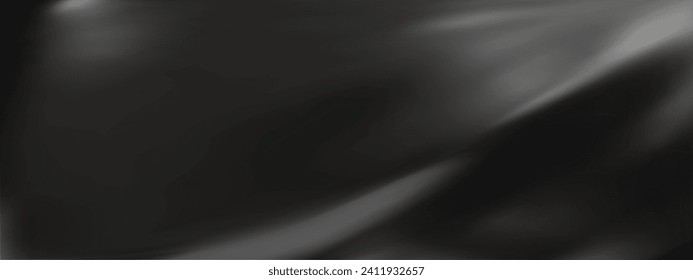 Abstract black gradient background. Minimalistic subtle wavy black silk texture. 3D vector illustration.