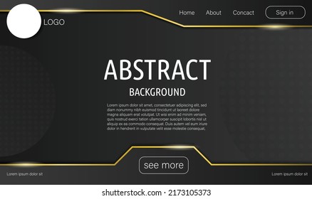 Abstract black gradient background with overlay objects and glittering gold lines for home page.