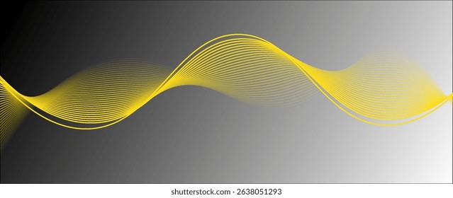 Abstract black gradient background with shining lines waves. Minimalist background for banner, poster, cover, brochure, flyer, website.