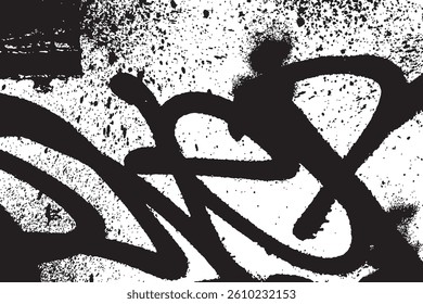 Abstract Black Graffiti on White Textured Background, features bold black, flowing lines reminiscent of graffiti art, set against a textured white background. The black lines are thick and dynamic