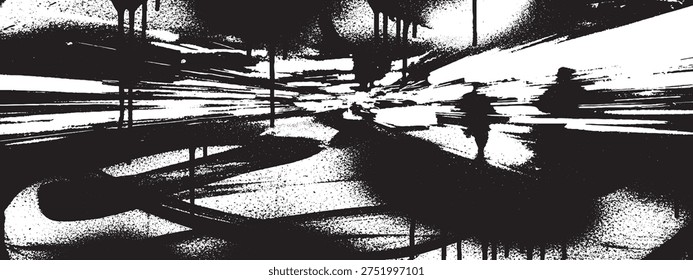 Abstract black graffiti strokes and drips creating a tunnel effect