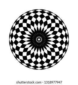Abstract black graphic circle ornament element on a white background.