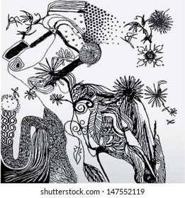 Abstract black graphic doodle swirl pattern/background.