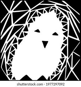 Abstract black graphic print. Mosaic Chick composed of black triangles.