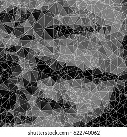 Abstract black and gray background consisting of triangles. Vector art.