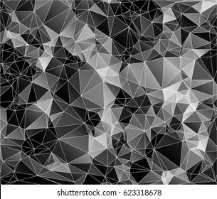 Abstract black and gray background consisting of triangles. Vector art.