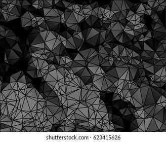 Abstract black and gray background consisting of triangles. Vector art.
