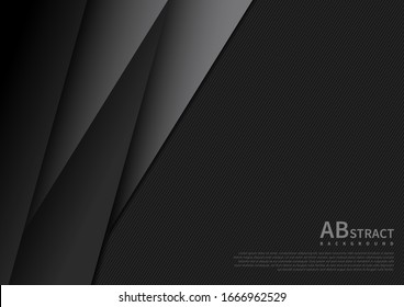 Abstract black and gray geometric overlapping dimension layers 3d paper dark background with space area for text. Vector illustration
