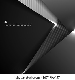 Abstract black and gray geometric triangle overlapping dimension layer 3D paper on dark background. Vector illustration