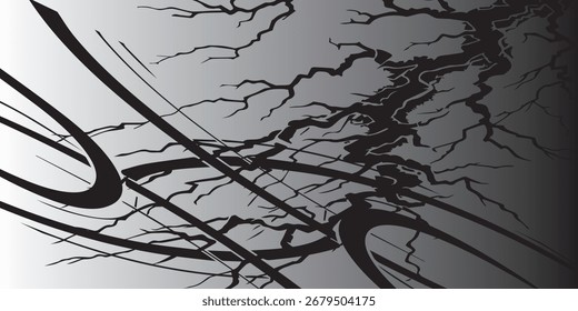 Abstract Black and Gray Graphic Design with Branch-like Patterns