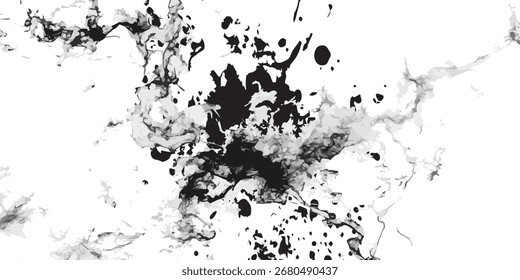 Diseño Abstractas de salpicaduras de tinta negra y gris sobre fondo blanco