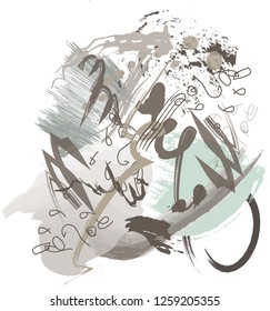 abstract black and gray paint and rough  texture background. creative nice brush strokes for your design. creative kids sketch drawing. vector illustration