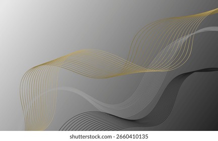 abstrato preto cinza prata e ouro linhas de negócios curva de onda em fundo gradiente suave