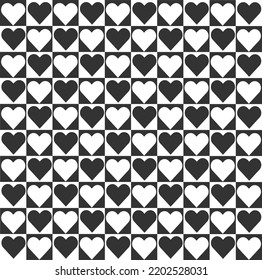 Abstract Black Gray-White Mesh Pattern Background Vector With Red Hearts