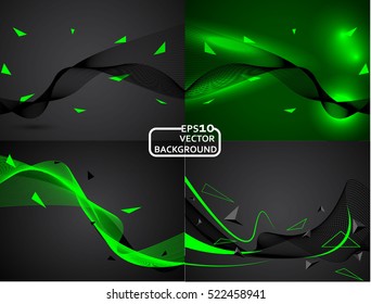 Abstract Black Green Background Set