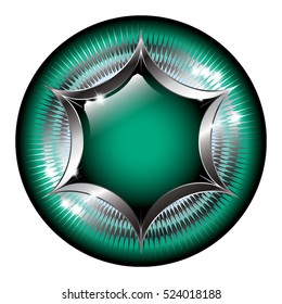 Abstract black and green background with a silver frame, with space for your text. Vector illustration, on transparent background