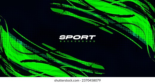 Abstract Black and Green Brush Background with Sporty Style and Halftone Effect. Brush Stroke Illustration for Banner, Poster, or Sports Background