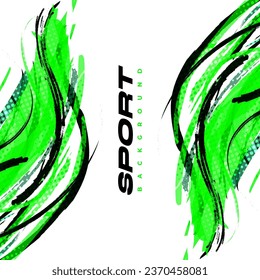 Resumen de fondo de pincel negro y verde con estilo deportivo y efecto de semitono. Ilustración de pincel de roca para fondo de pancarta, afiche o deporte