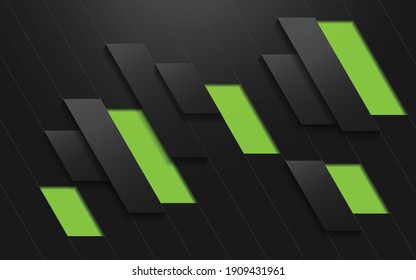 Abstract black and green color overlapping geometric shape background.