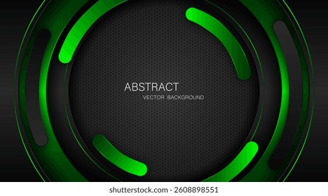 Abstract black and green curves with green lines on dark steel mesh background. with free space for design. modern technology innovation concept background	