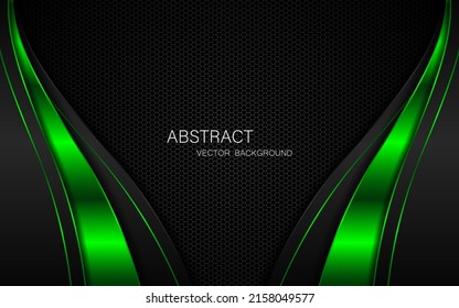 Abstract black   green curves dark steel mesh background and free space for design  modern technology innovation concept background

