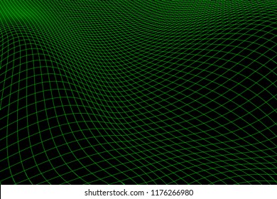 Abstract Black And Green Futuristic 3D Map. 3D Space Landscape Background. Vector Grid. The Retro Style Of The 80-s.