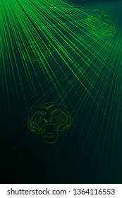 Abstract Black and Green Geometric Pattern with Stripes. Sloping Bright Shiny Texture. Festive Disco. Vector. 3D Illustration