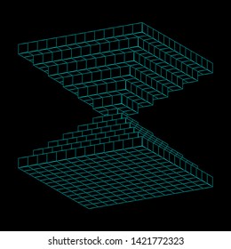 Abstract Black and Green Geometric Structure with Cubes. Volumetric Architectural Model Isolated on Black Background. Vector. 3D Illustration