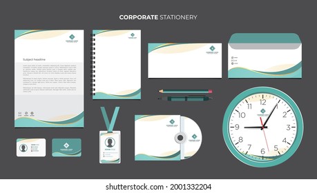 Abstract black green gold company business stationery set Vector
