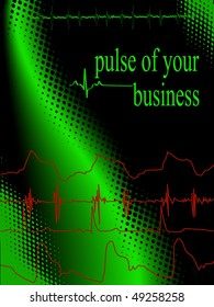 abstract black and green halftone background with heartbeats