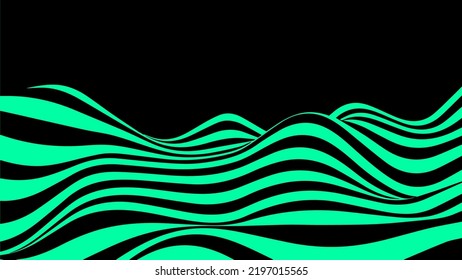 Resumen del fondo 3d del concepto de línea verde y negra. Patrón ondulado con el efecto de la ilusión. Bandera racial para varios eventos deportivos y de carreras. Ilustración vectorial.