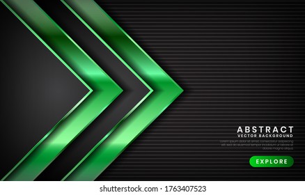 Abstract black and green metallic background with light effect. Overlap layer on dark space with stripes patterns. Modern graphic design template elements for poster, flyer, brochure, or landing page