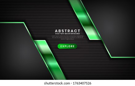 Abstract black and green metallic background with light effect. Overlap layer on dark space with stripes patterns. Modern graphic design template elements for poster, flyer, brochure, or landing page