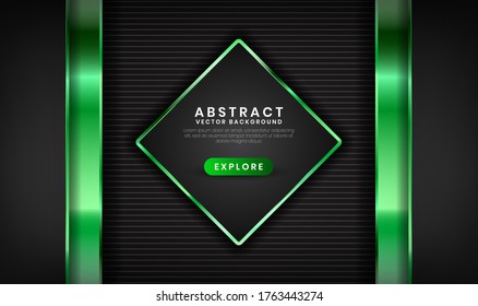 Abstract black and green metallic background with light effect. Overlap layer on dark space with stripes patterns. Modern graphic design template elements for poster, flyer, brochure, or landing page