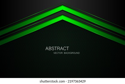Abstract black and green polygon with green glow lines on dark steel mesh background with free space for design. modern technology innovation concept background
