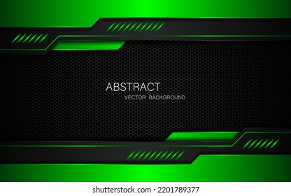 Polygone noir et vert abstrait avec lignes vertes de lumière verte sur fond grunge en acier foncé avec place libre pour le design. concept d'innovation technologique moderne
