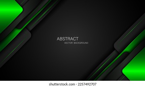 Abstract black and green polygon on black background, free space for design. modern technology innovation concept background	