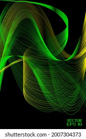 Abstract Black. Green and Yellow Pattern with Waves. Striped Linear Texture. Vector. 3D Illustration