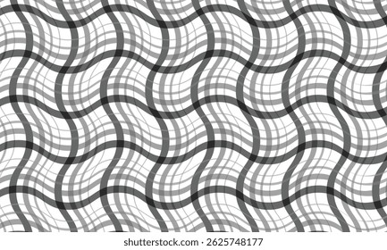 abstract black grey big small smooth wave line plaid pattern art.