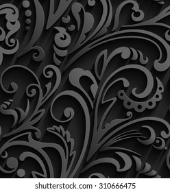 Abstract black and grey color seamless pattern. Vintage style background with floral ornaments. Vector gothic template