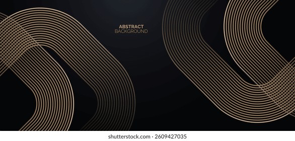 Abstract black and grey geometric background. Modern gold rounded square lines pattern. Luxury style.