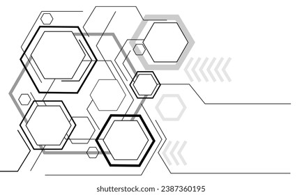 Resumen hexágono negro y gris geométrico en blanco con diseño de espacio en blanco tecnología moderna ilustración vectorial de fondo futurista.