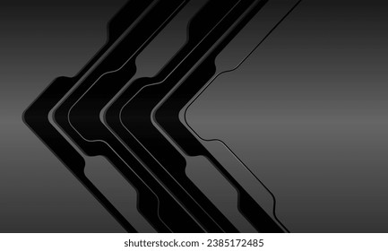 Abstract black grey metallic arrow cyber circuit direction geometric design modern futuristic background vector illustration.