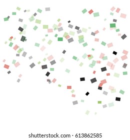 Abstract Black, Grey, Red and Green Confetti of Different Opacity on White Background