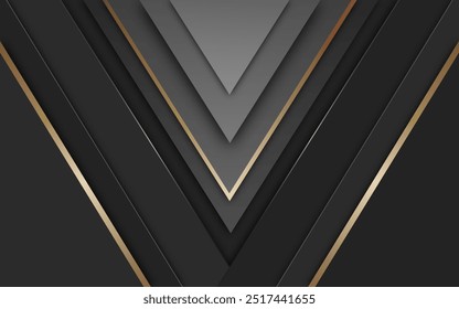 Abstract black and grey triangles overlapping with golden lines. Luxury style. Vector graphic illustration