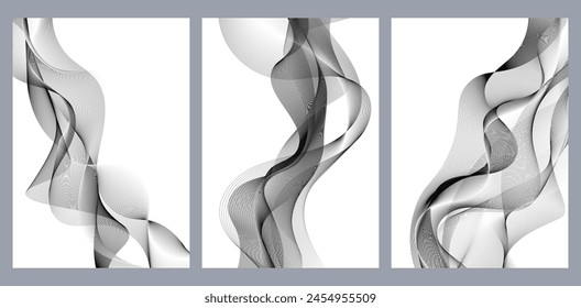 Abstractas negro y gris ondas patrón de línea de lujo (curvas de guilloche) conjunto de fondo. Vector de fondo para el diseño de negocios, certificado digital, invitación formal, Plantilla de folletos, catálogo de bodas