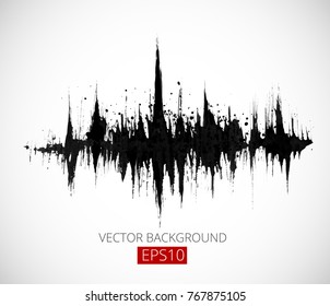 Abstract black grunge background with amplitude modulation. Spectrum analyzer, music equalizer, sound wave. Vector illustration